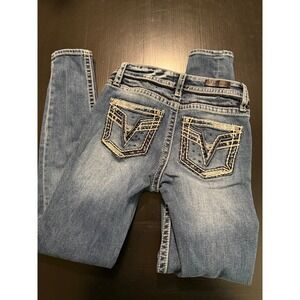 Vigoss Skinny Jeans Medium Wash Contrast Stitch Sequin Back Pocket Women 27x30